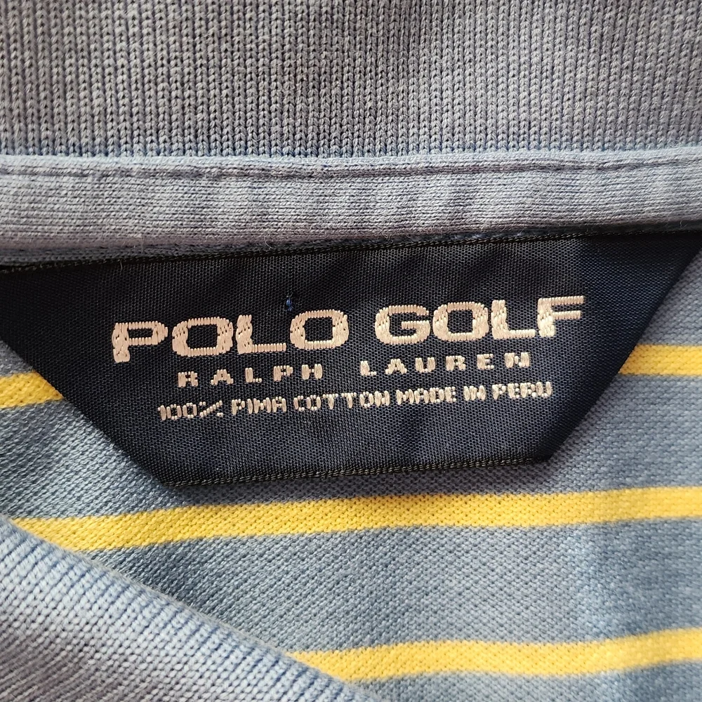 Polo Golf Ralph Lauren 100% Pima Cotton Blue Striped Polo Shirt Men's‎ Large